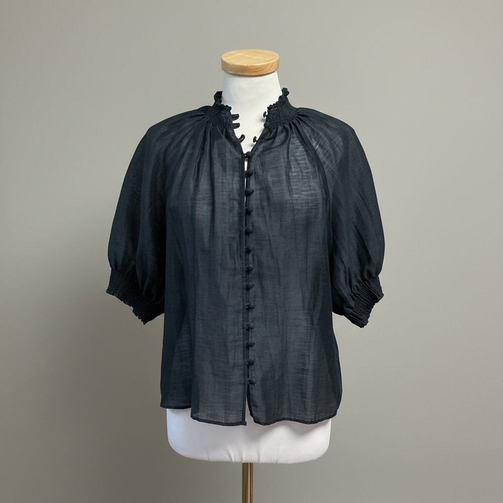 Lavender Brown navy blouse, size L, NEW WITH TAGS!
